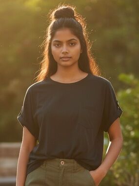 Cable And Gauge Studio Women's Black Short Sleeve Pocket Tee